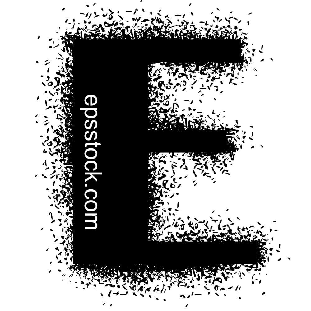 letter E with Spray Paint Drips, black isolated silhouette