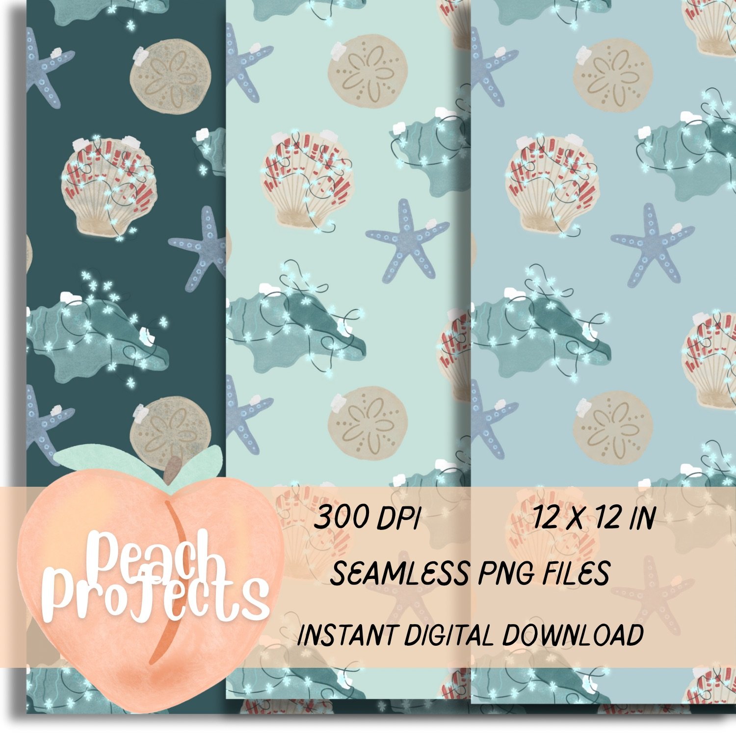 Winter Seashell Seamless Pattern Coastal Ocean Holiday Design Snowy ...