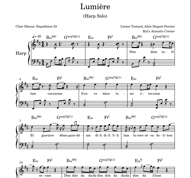 Lumière - Clair Obscur Expedition 33 - Lorien Testard, Alice Duport-Percier (Harp Solo sheet music)