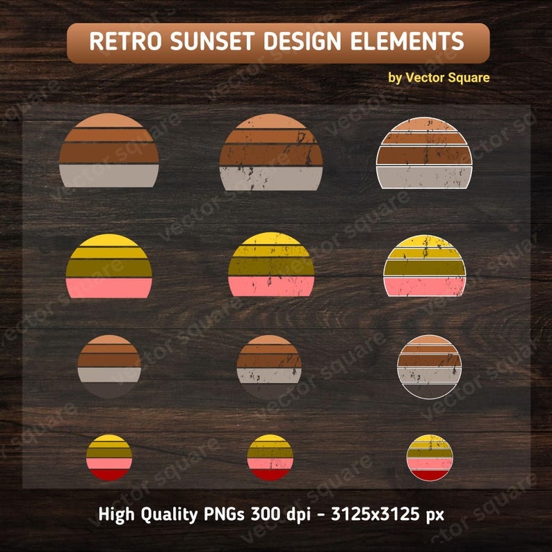 Retro sunset design elements