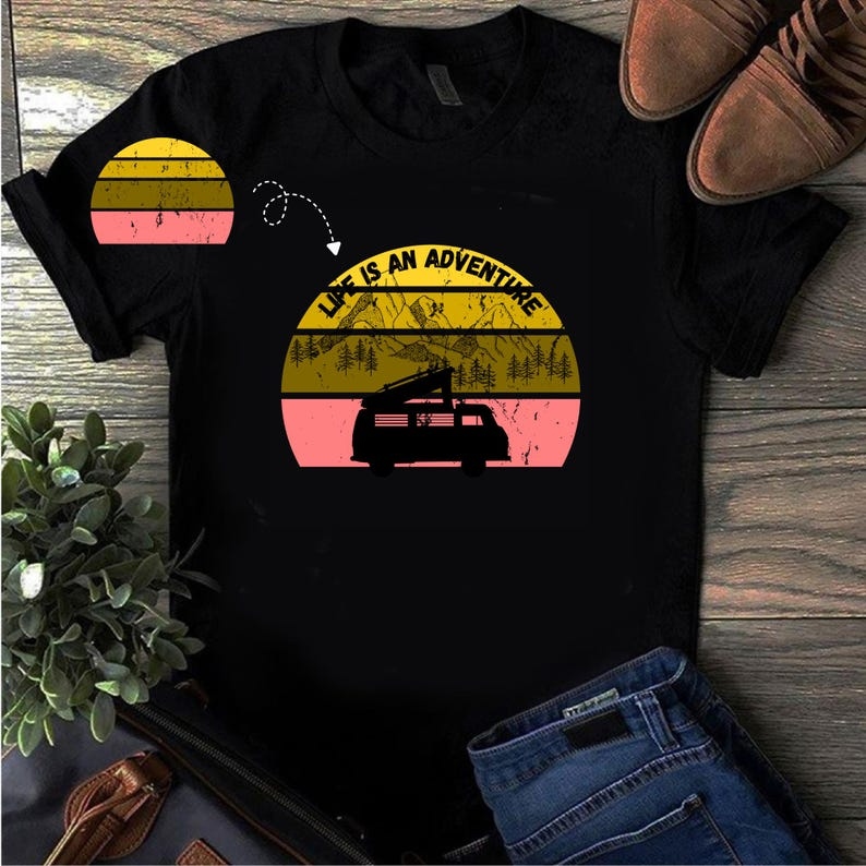 t-shirt mockup with retro sunset design