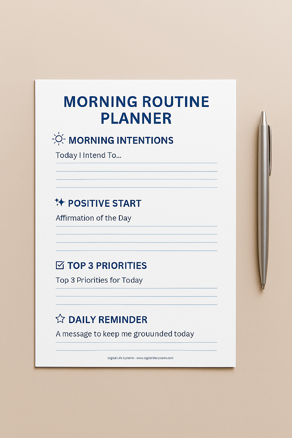 Morning Routine Planner | Printable Daily Intention & Productivity Page ...