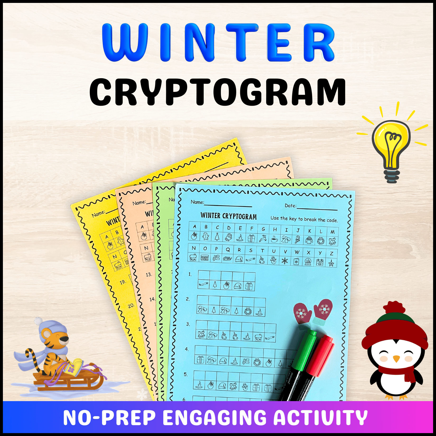 Winter-Themed Vocabulary Cryptogram Code Breaker Worksheets | Crack the ...