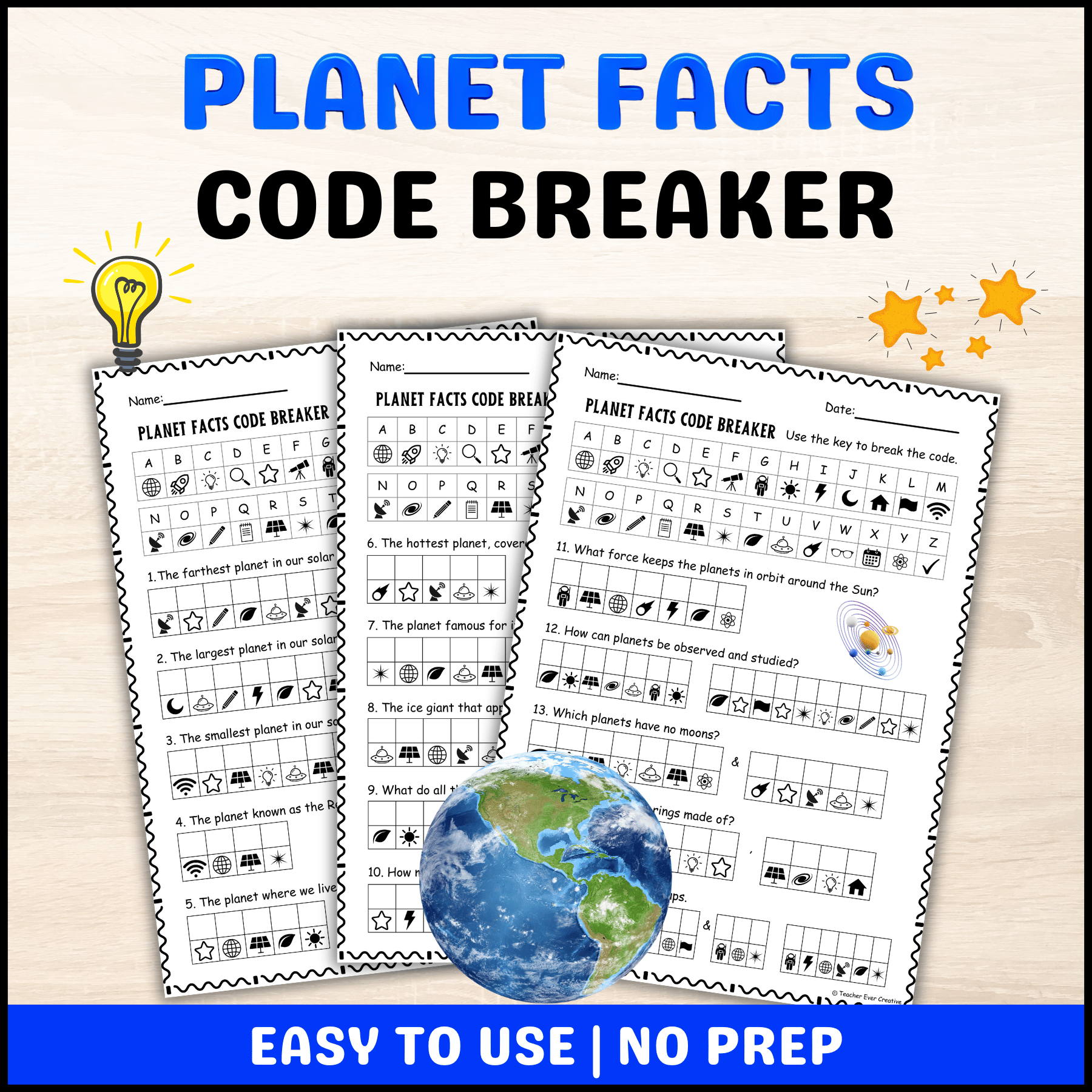 Planet Facts Cryptogram Code Breaker Fun Worksheets - Solar System - Payhip