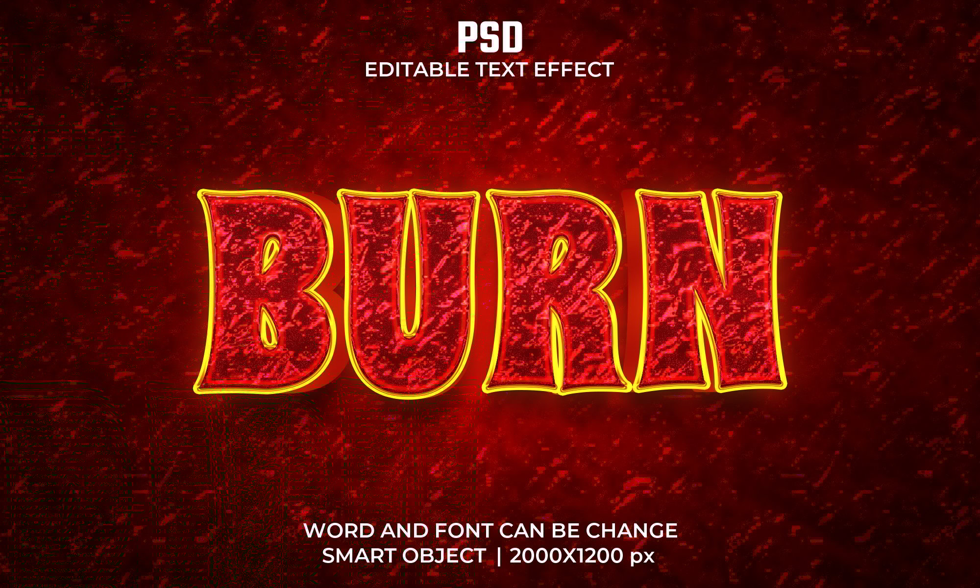Adobe Photoshop Burning Text Effect, red and glowing, 3D effect