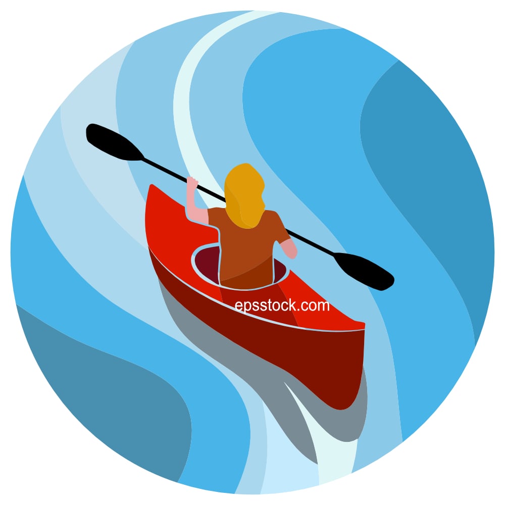 woman kayaking , flat color illustration