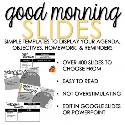 Editable! Good Morning - Welcome to Class - Agenda - Objectives Slides