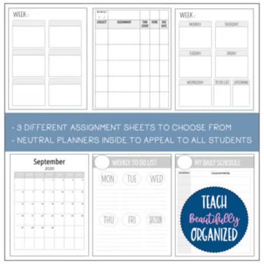 Student Digital or Printable Assignment Notebook - Yearly Updates