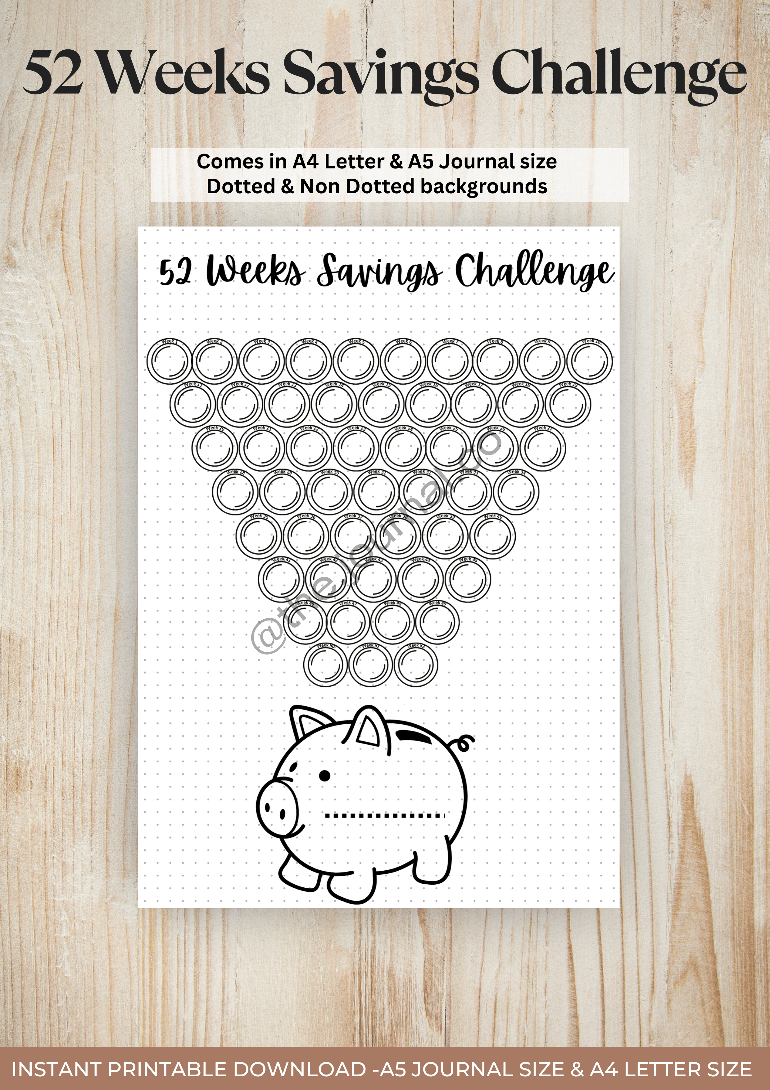 52 Weeks Savings Challenge - A4 Letter size & A5 Journal Size Printable ...