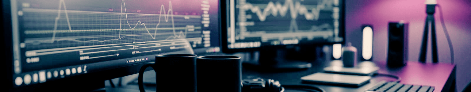 Professional finance workstation with real-time stock charts. Setup for quantitative analysis, algorithmic trading, and software development in a modern, moody environment.