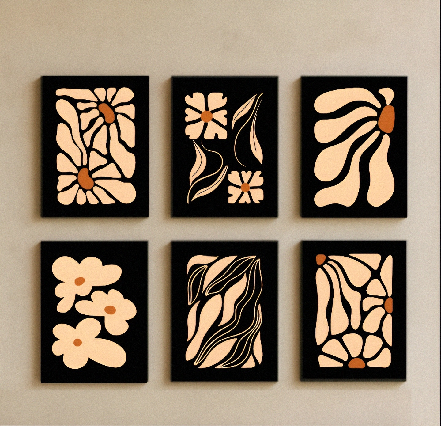 Retro Floral Wall Art Set | Abstract Botanical Prints | Mid Century ...