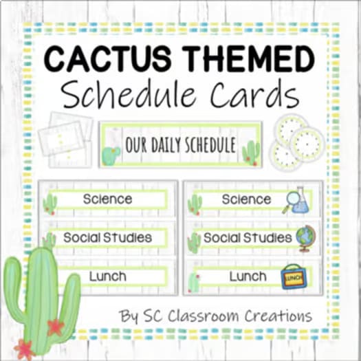 Cactus Themed Visual Daily Schedule Cards Editable Natural Classroom Decor