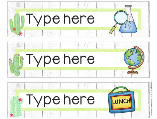 Cactus Themed Visual Daily Schedule Cards Editable Natural Classroom Decor