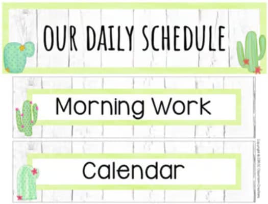 Cactus Themed Visual Daily Schedule Cards Editable Natural Classroom Decor