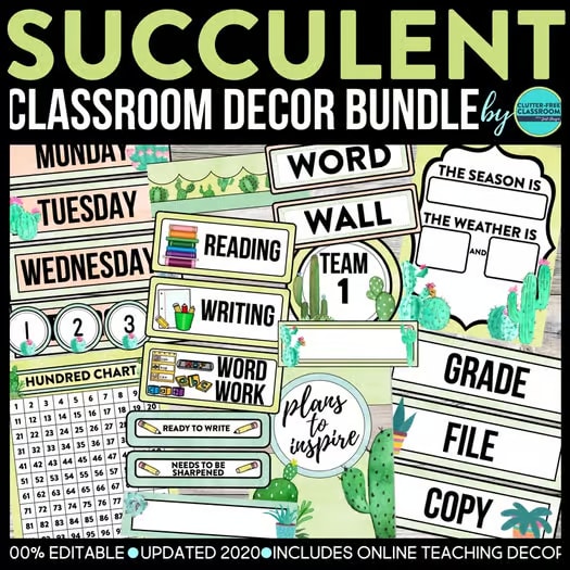 CACTUS Classroom Decor Bundle SUCCULENTS Theme PLANTS bloom rustic greenery grow