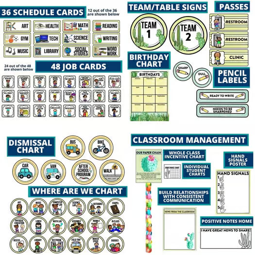 CACTUS Classroom Decor Bundle SUCCULENTS Theme PLANTS bloom rustic greenery grow