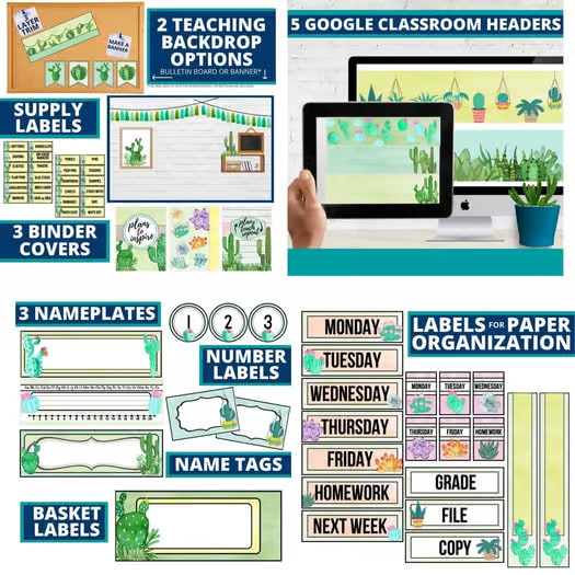 CACTUS Classroom Decor Bundle SUCCULENTS Theme PLANTS bloom rustic greenery grow