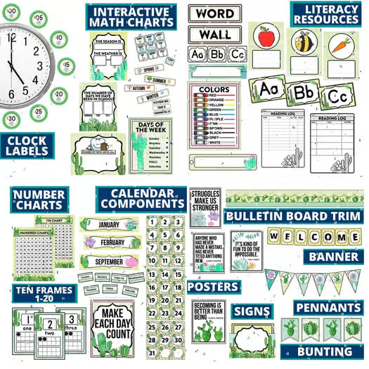CACTUS Classroom Decor Bundle SUCCULENTS Theme PLANTS bloom rustic greenery grow