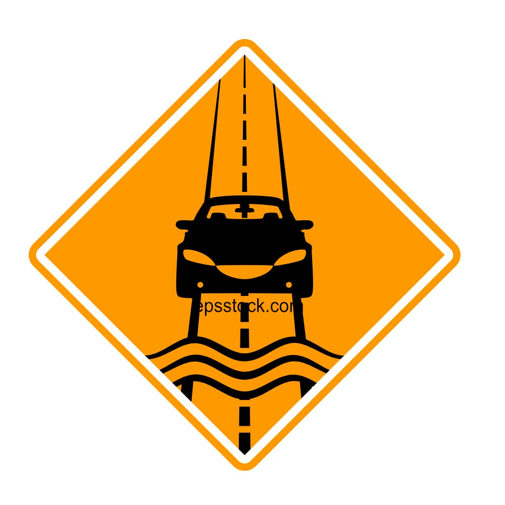 Warning sign water on the road