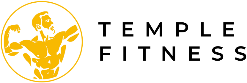 Temple Fitness logo for bodybuilding, Christian fitness, and wellness brand focused on body and soul transformation, discipline, and purpose.
