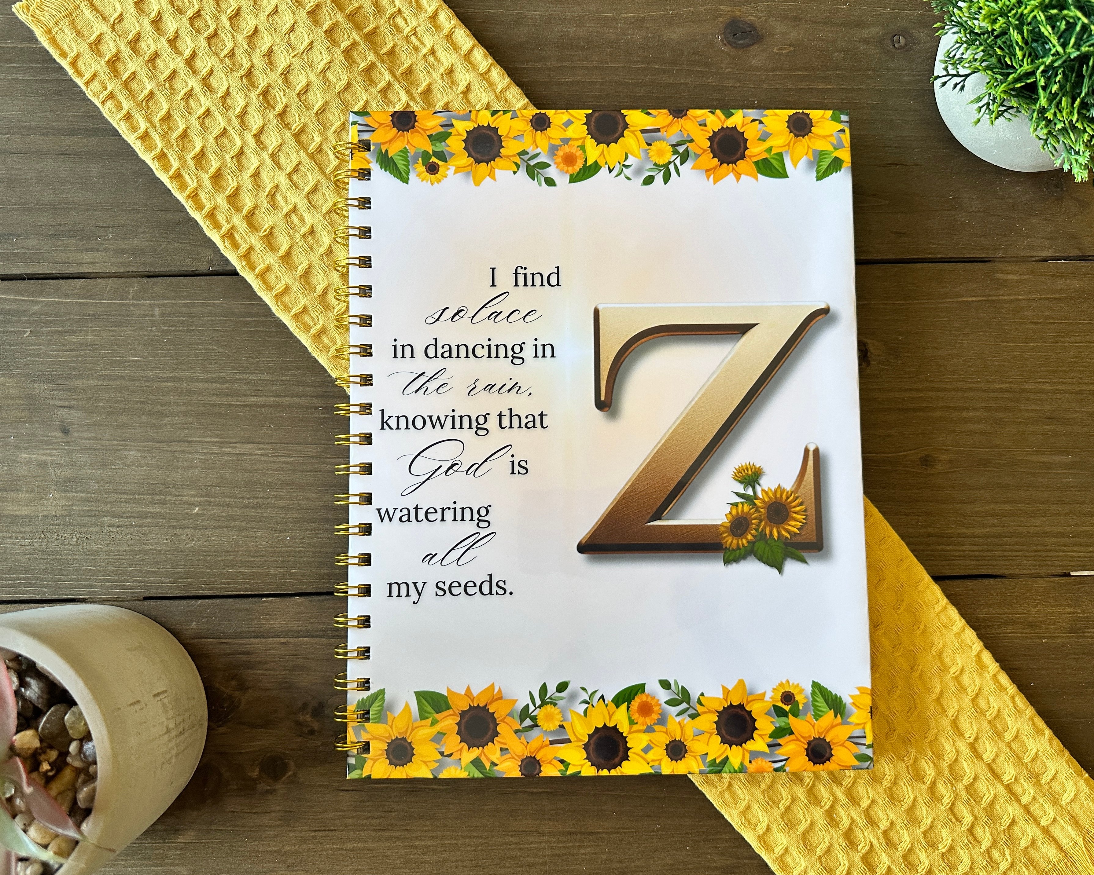 Personalized Sunflower Initial Christian Journal – Gold Monogram with ...