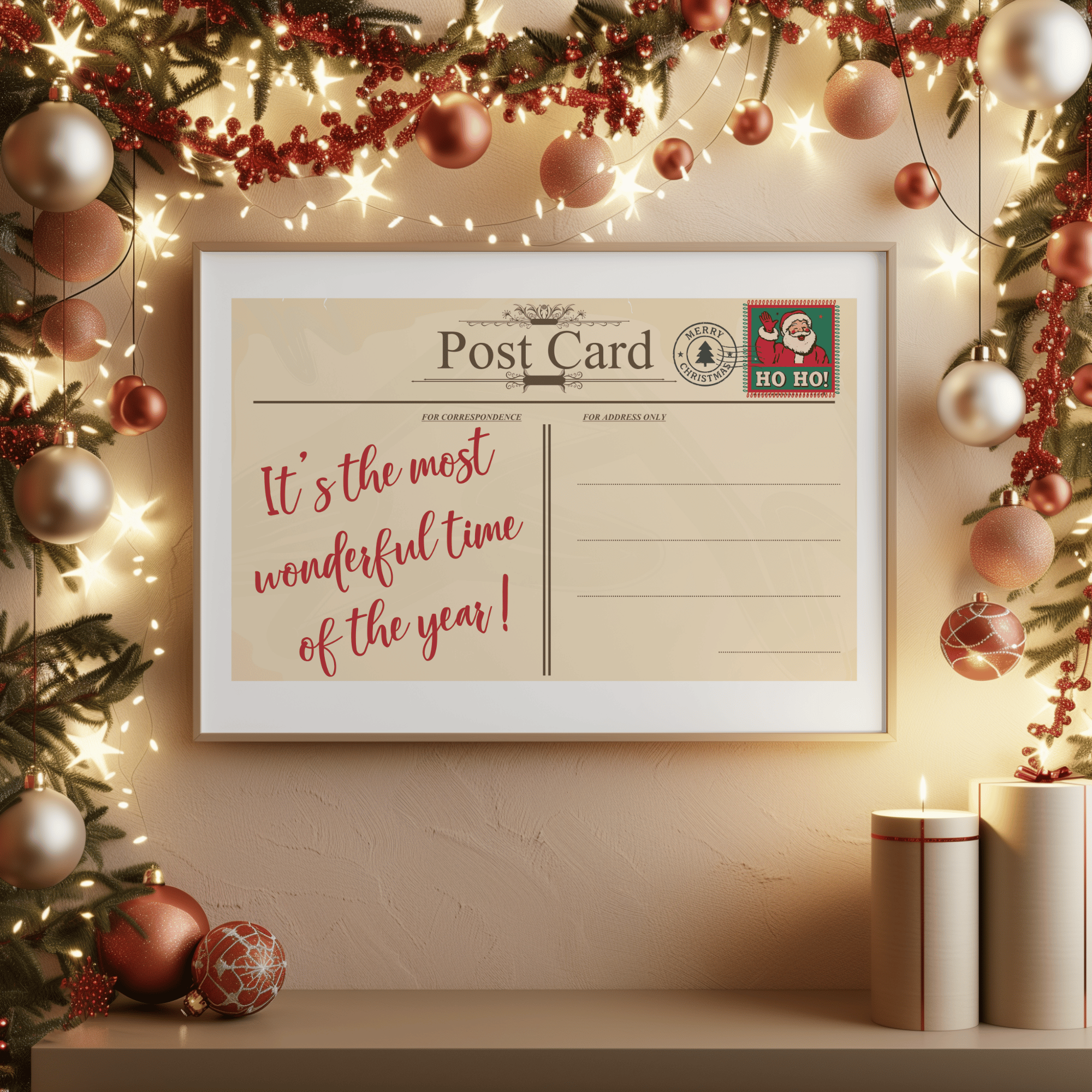 Vintage Christmas Postcard Wall Art Print | Retro Holiday Decor ...