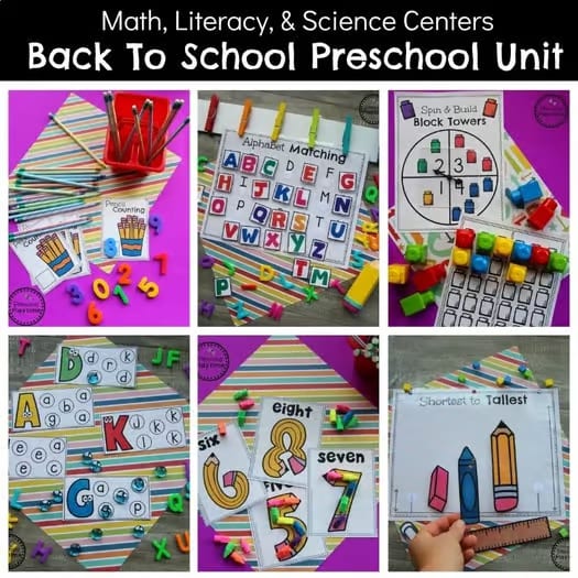 Back to School Activities for Preschool | First Week Centers | Math and Literacy