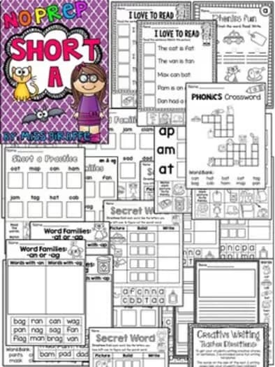 Short A Worksheets and Activities NO PREP Phonics Short Vowel Worksheets