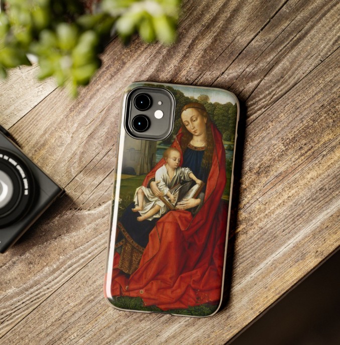 iPhone case featuring the medieval painting of the Virgin and Child by the “Master of the Embroidered Foliage”