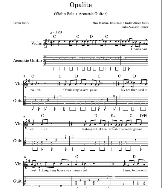 Opalite by Taylor Swift (Violin Solo + Acoustic Guitar Accompaniment)