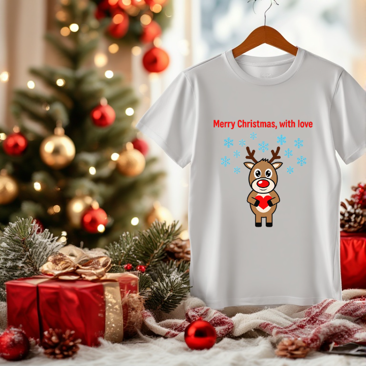 Merry Christmas Rudolph The Reindeer With Red Love Heart