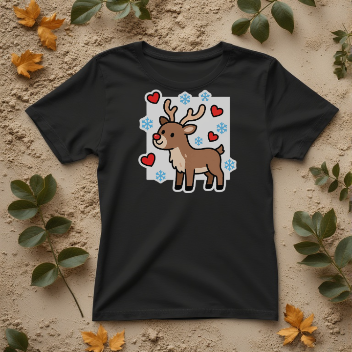 Merry Christmas Cute Rudolph The Reindeer With Red Love Heart