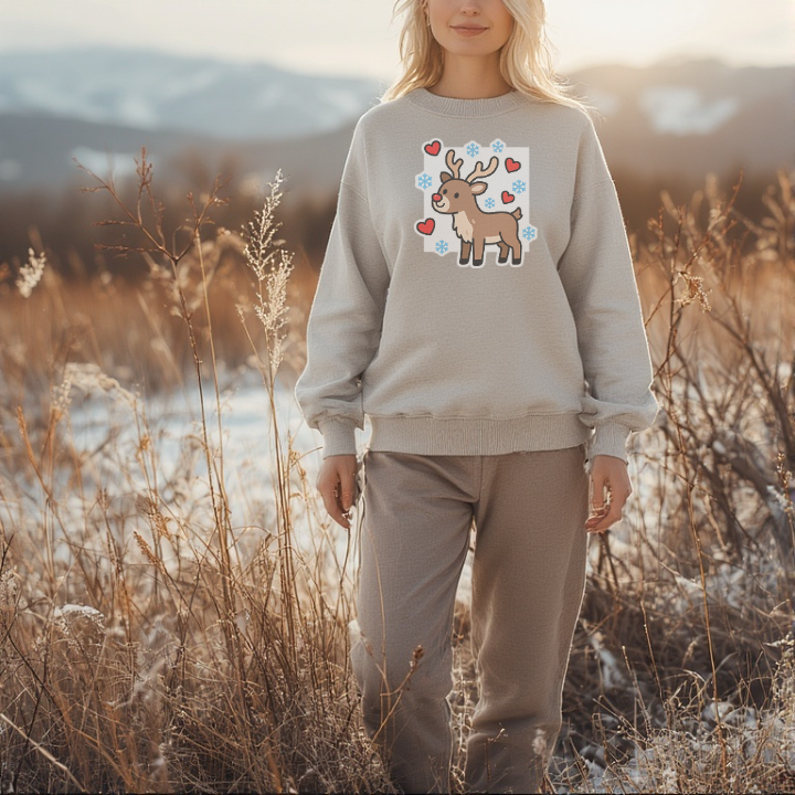 Merry Christmas Cute Rudolph The Reindeer With Red Love Heart