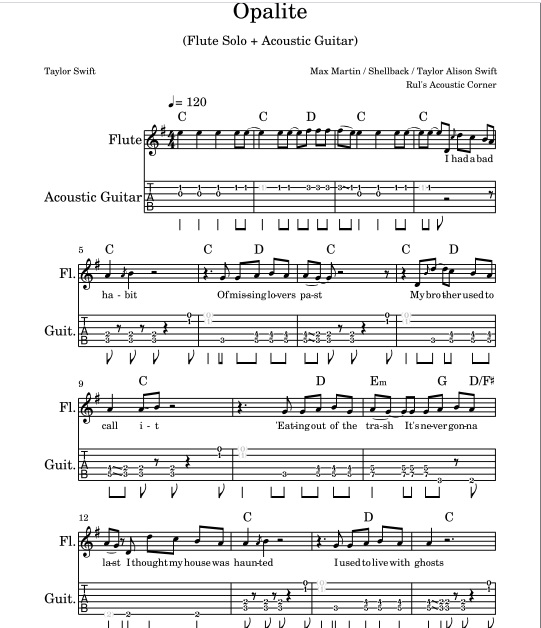 Taylor Swift - Opalite (Flute Solo + Acoustic Guitar PDF + Mp3)
