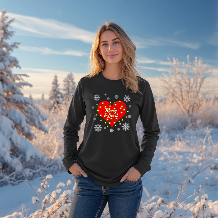 Merry and loved red heart design with christmas tree lights