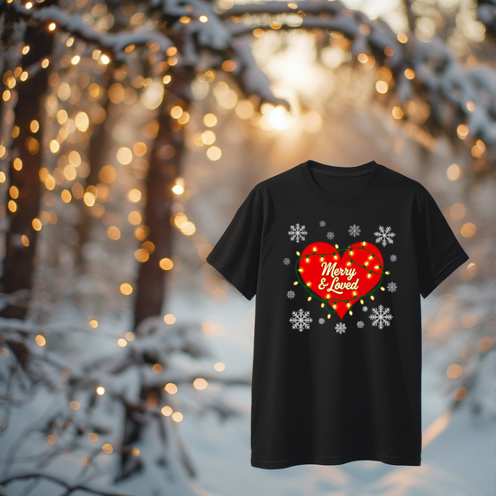 Merry and loved red heart design with christmas tree lights