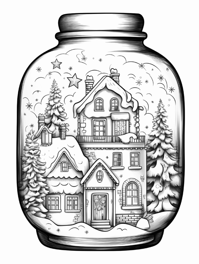Christmas in a Jar Coloring Pages for Kids & Adults