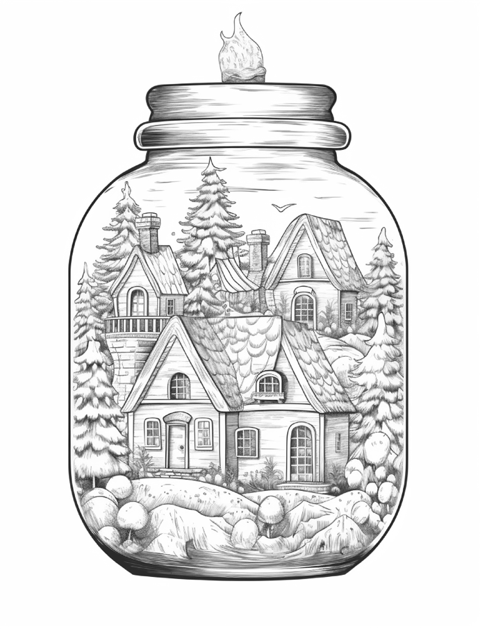 Christmas in a Jar Coloring Pages for Kids & Adults