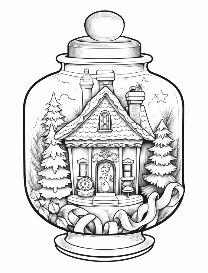 Christmas in a Jar Coloring Pages for Kids & Adults