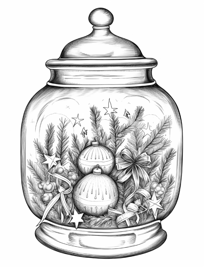 Christmas in a Jar Coloring Pages for Kids & Adults