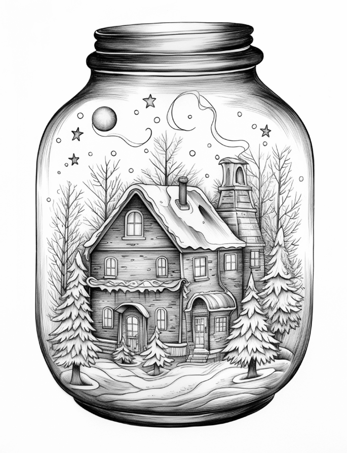 Christmas in a Jar Coloring Pages for Kids & Adults