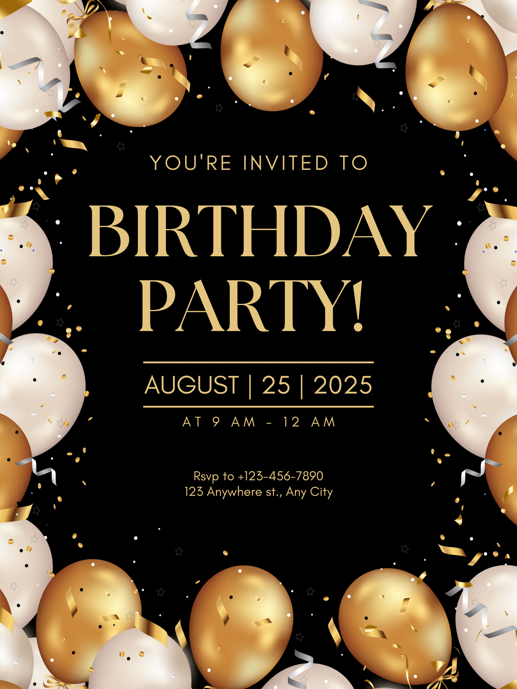Editable Black and Gold Birthday Invite | Digital Download - Payhip