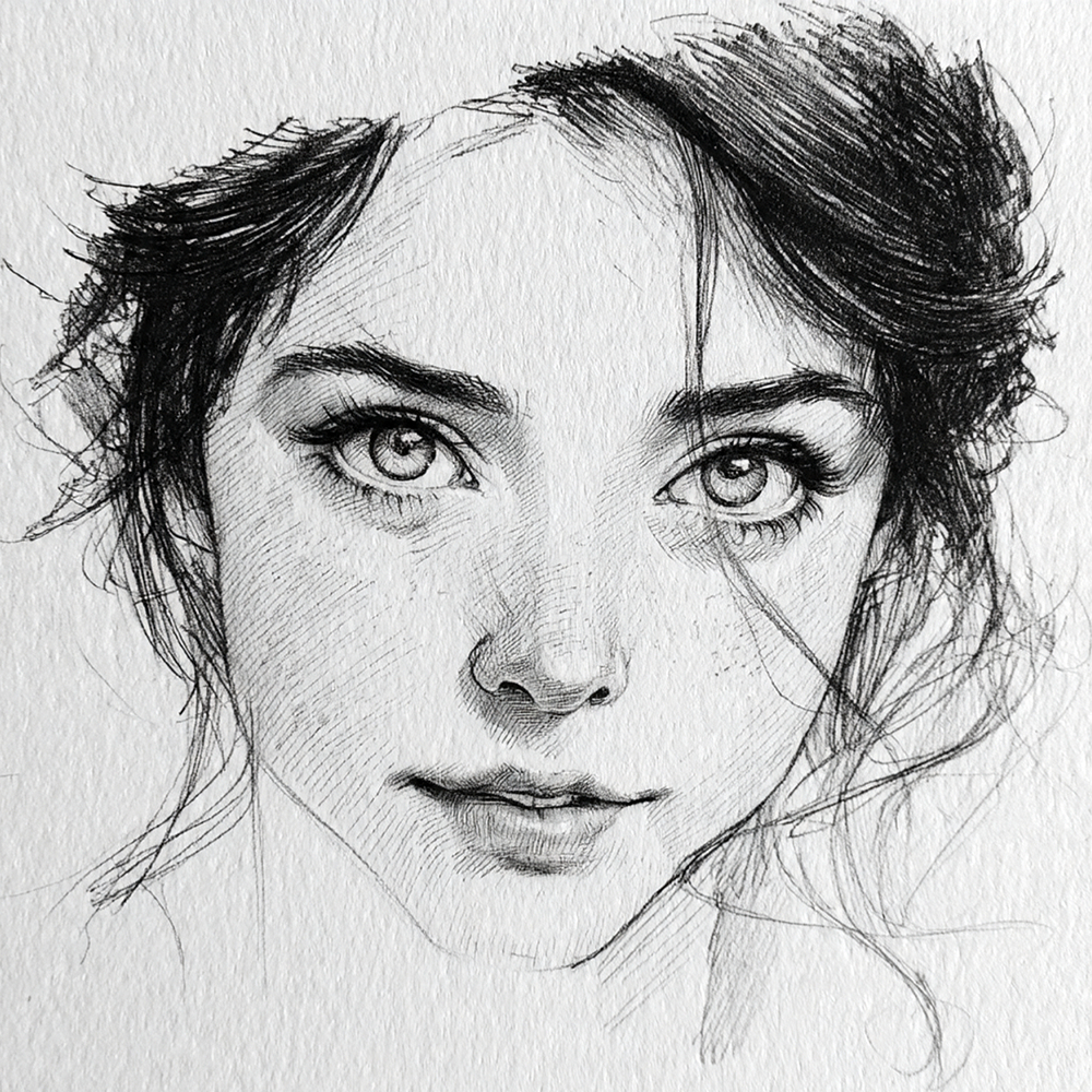 Beautiful girl sketch with detailed eyes