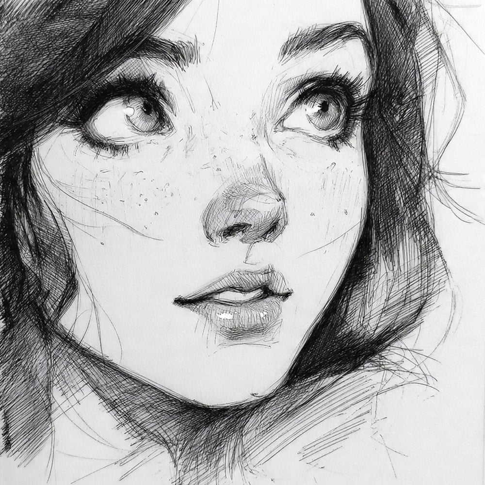 Beautiful girl sketch with detailed eyes