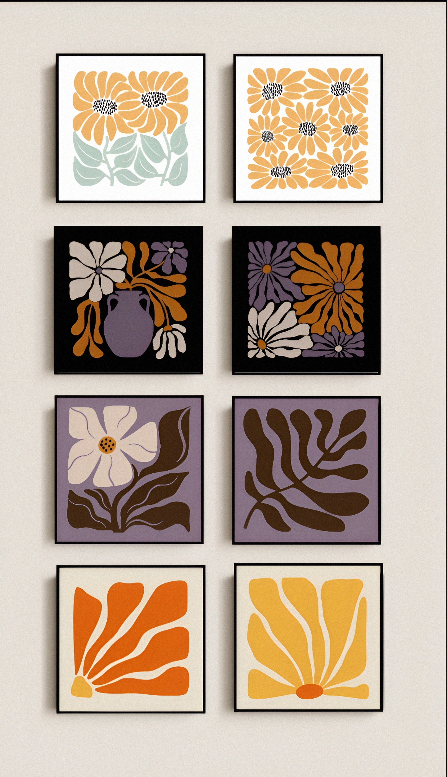 “Retro Floral Wall Art Set – Mid Century Modern Flower Prints, Abstract ...