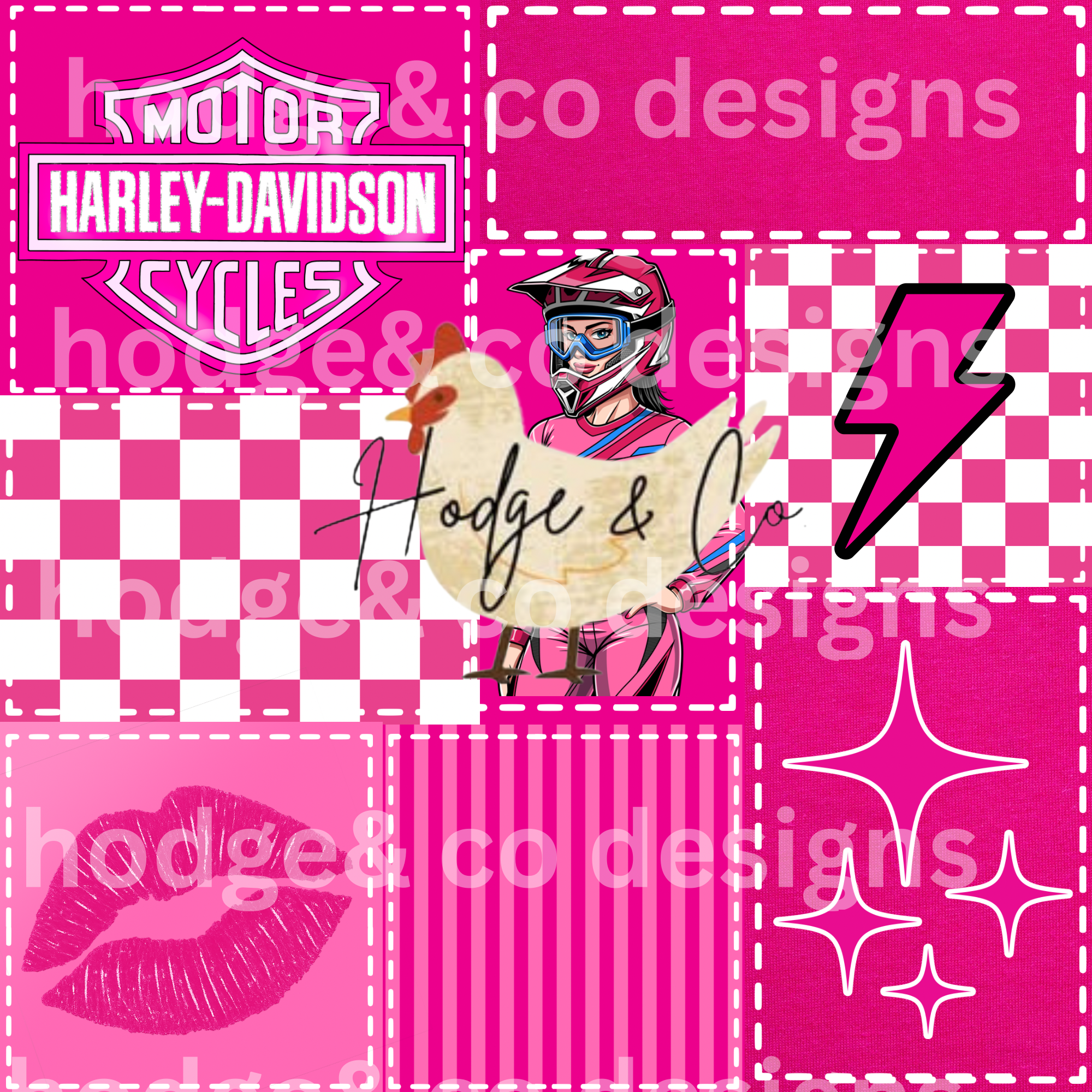 Pink Harley checkered patchwork seamless 2 files - Payhip