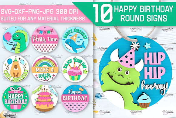 Happy Birthday Round Signs Laser Bundle