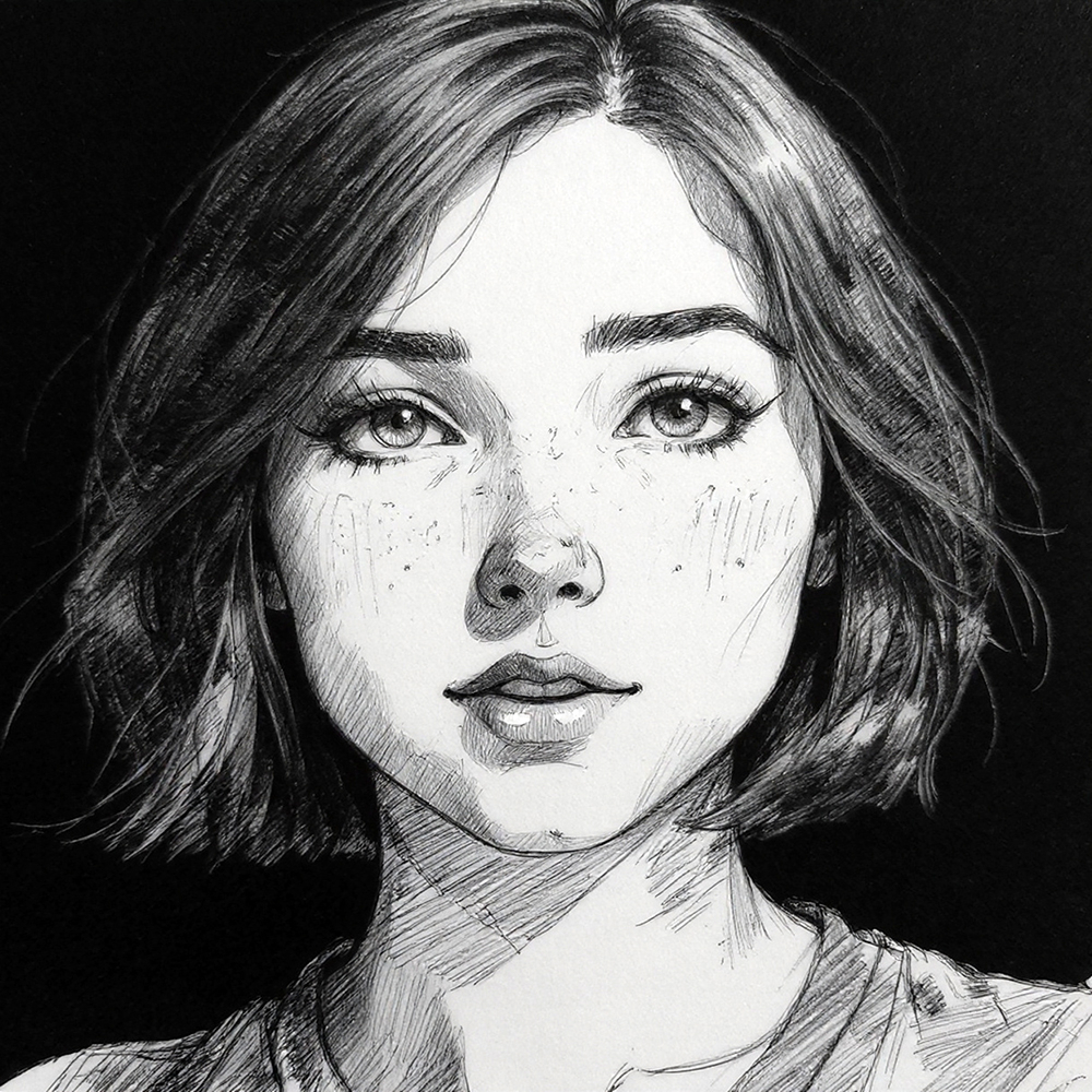 Creative pencil art portrait on black background