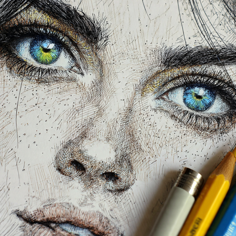 Stunning hand-drawn female face artwork
