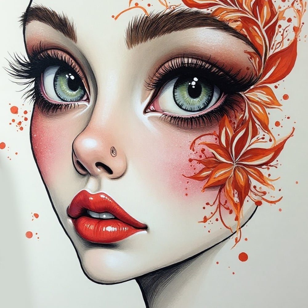 Stunning hand-drawn female face artwork